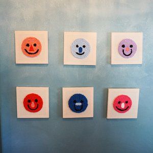 Punch Needle Smiley Faces on Canvas